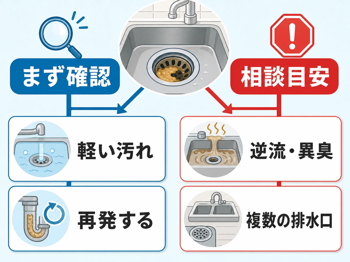 キッチン排水口の流れが悪いときの自力確認と相談目安