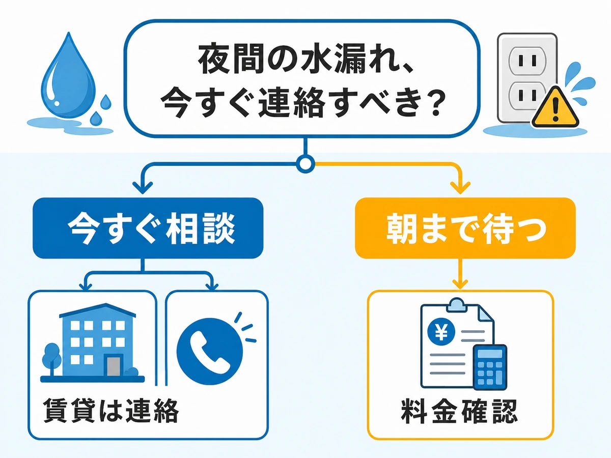 夜間の水漏れで今すぐ相談するか朝まで待つかを分ける判断チャート