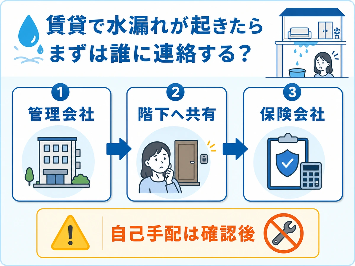 賃貸の漏水時に管理会社、階下、保険会社へ連絡する順番