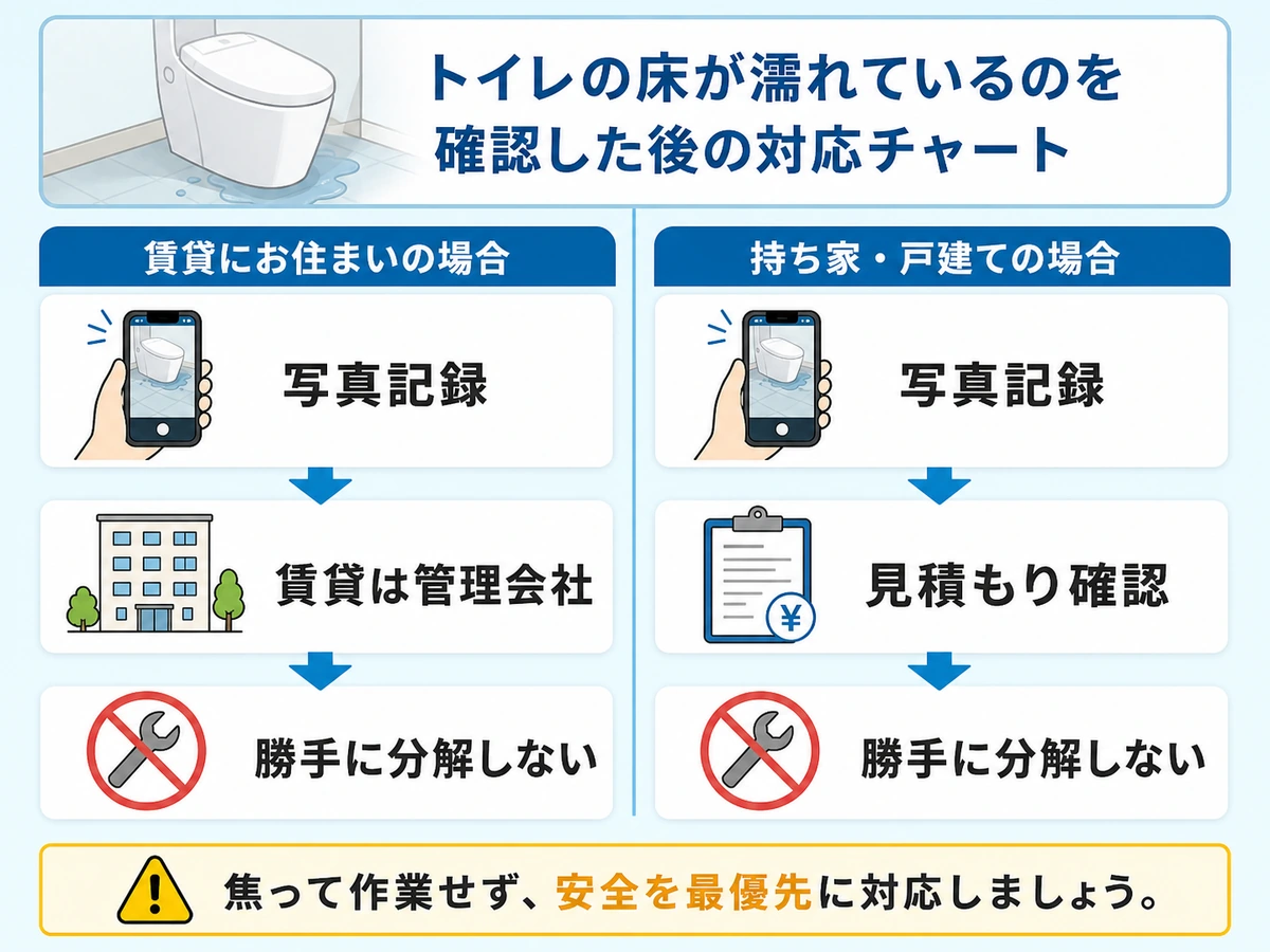賃貸は管理会社に連絡し、勝手に分解せず見積もりを確認する判断チャート