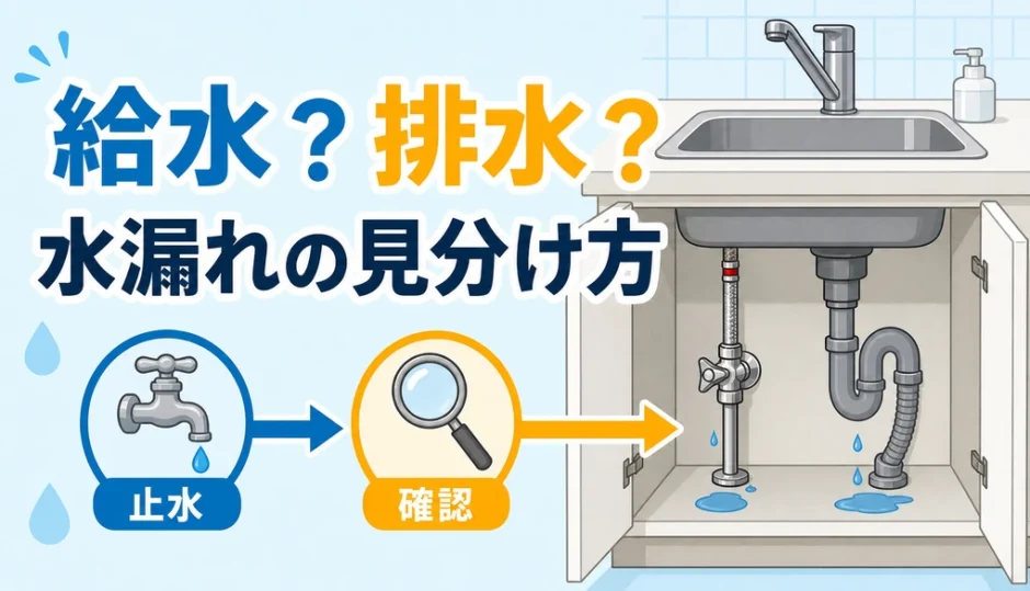 キッチンの水漏れが給水側か排水側かを見分ける図解