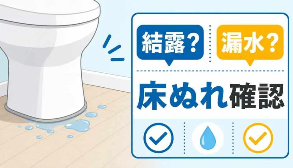 トイレの床が濡れたときに結露か漏水かを確認するイメージ