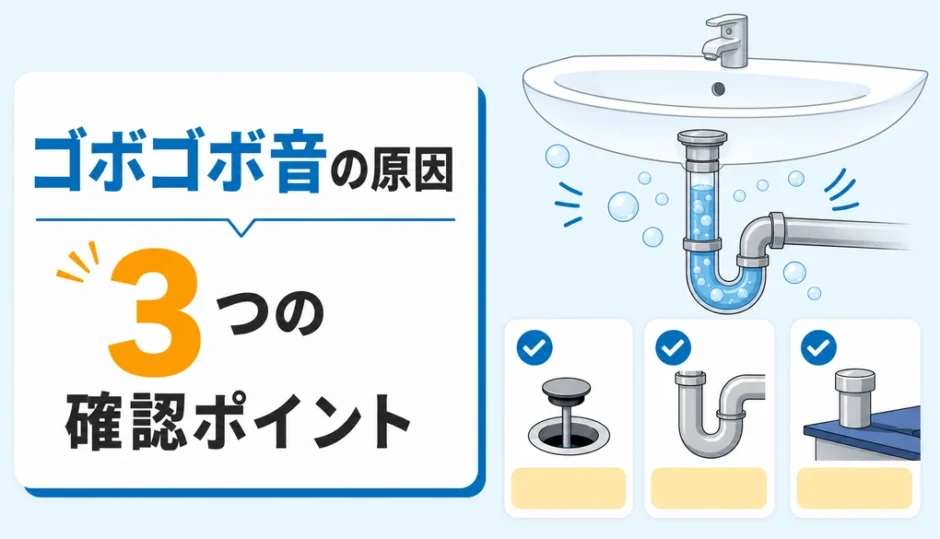 洗面所の排水溝がゴボゴボ鳴る原因と確認ポイントを示すサムネイル