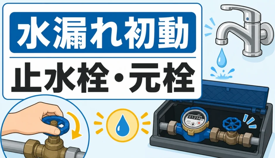 水漏れ時に確認する止水栓と元栓の図解