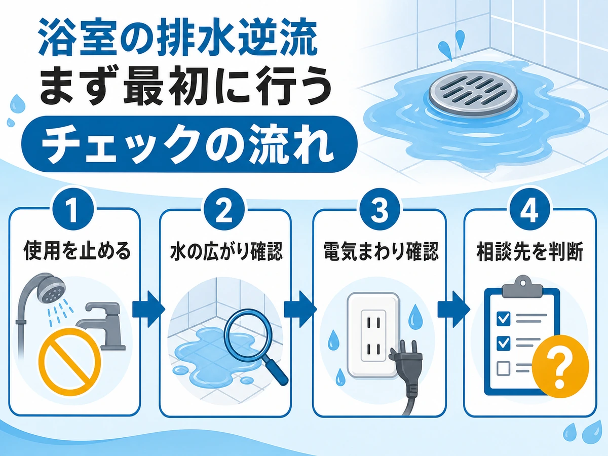 浴室の排水逆流で最初に行う使用停止と安全確認の流れ
