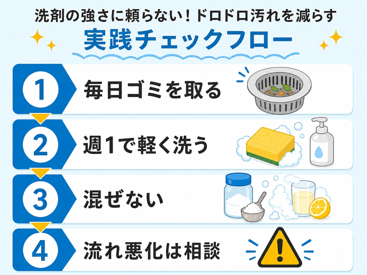 排水口のヌメリを減らす毎日と週1の確認フロー