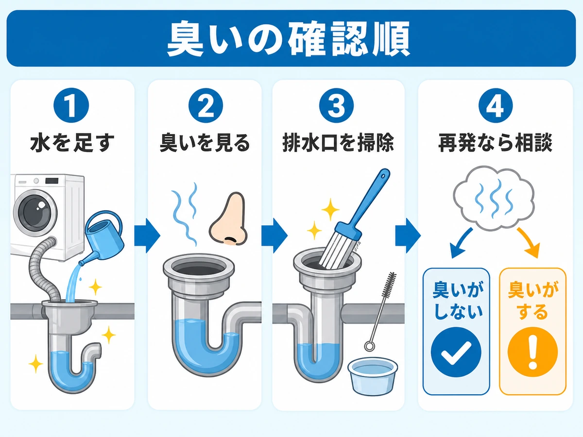 乾燥後の排水口臭を確認する順番