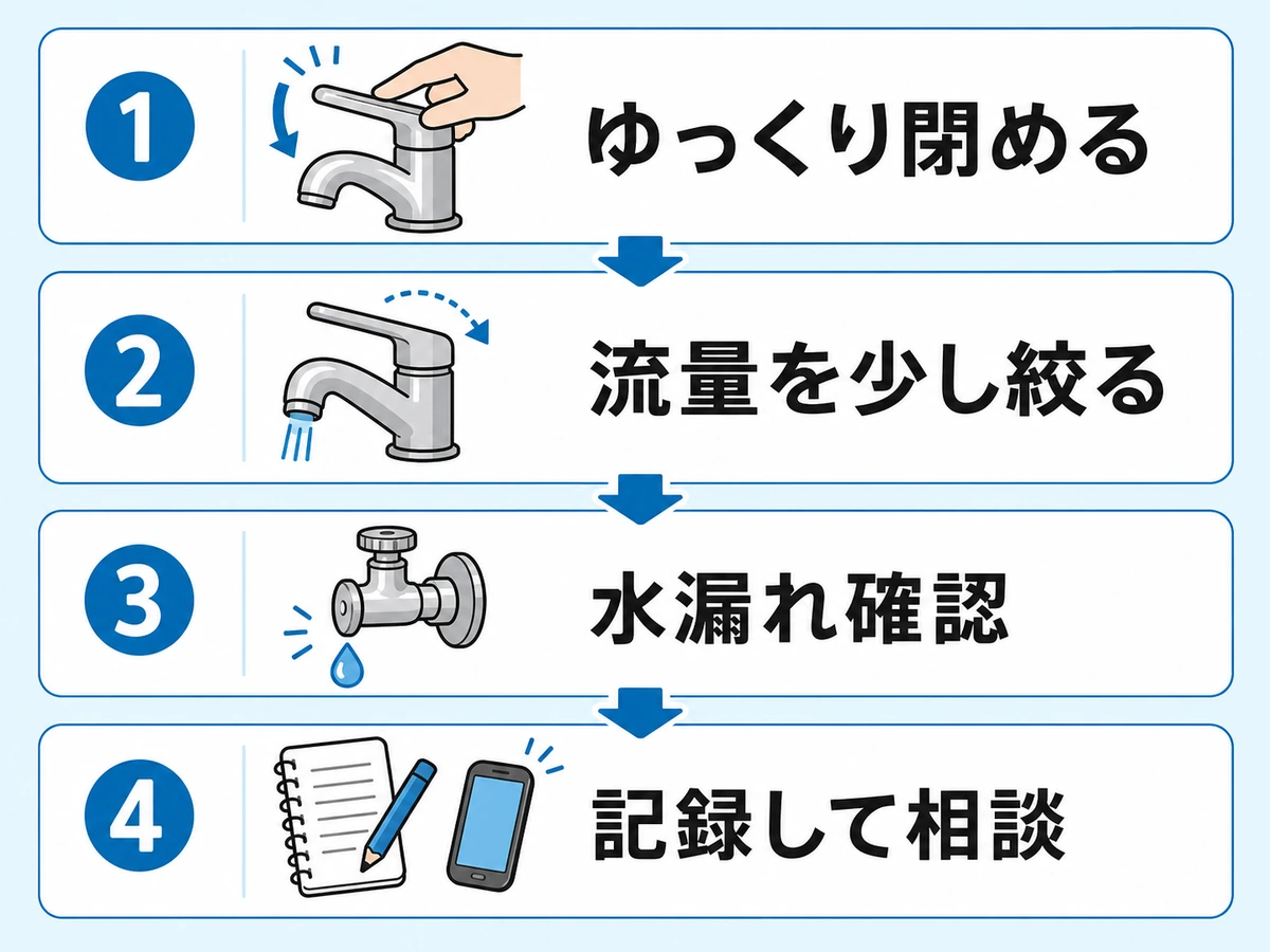 蛇口のキーン音が出たときの確認フロー
