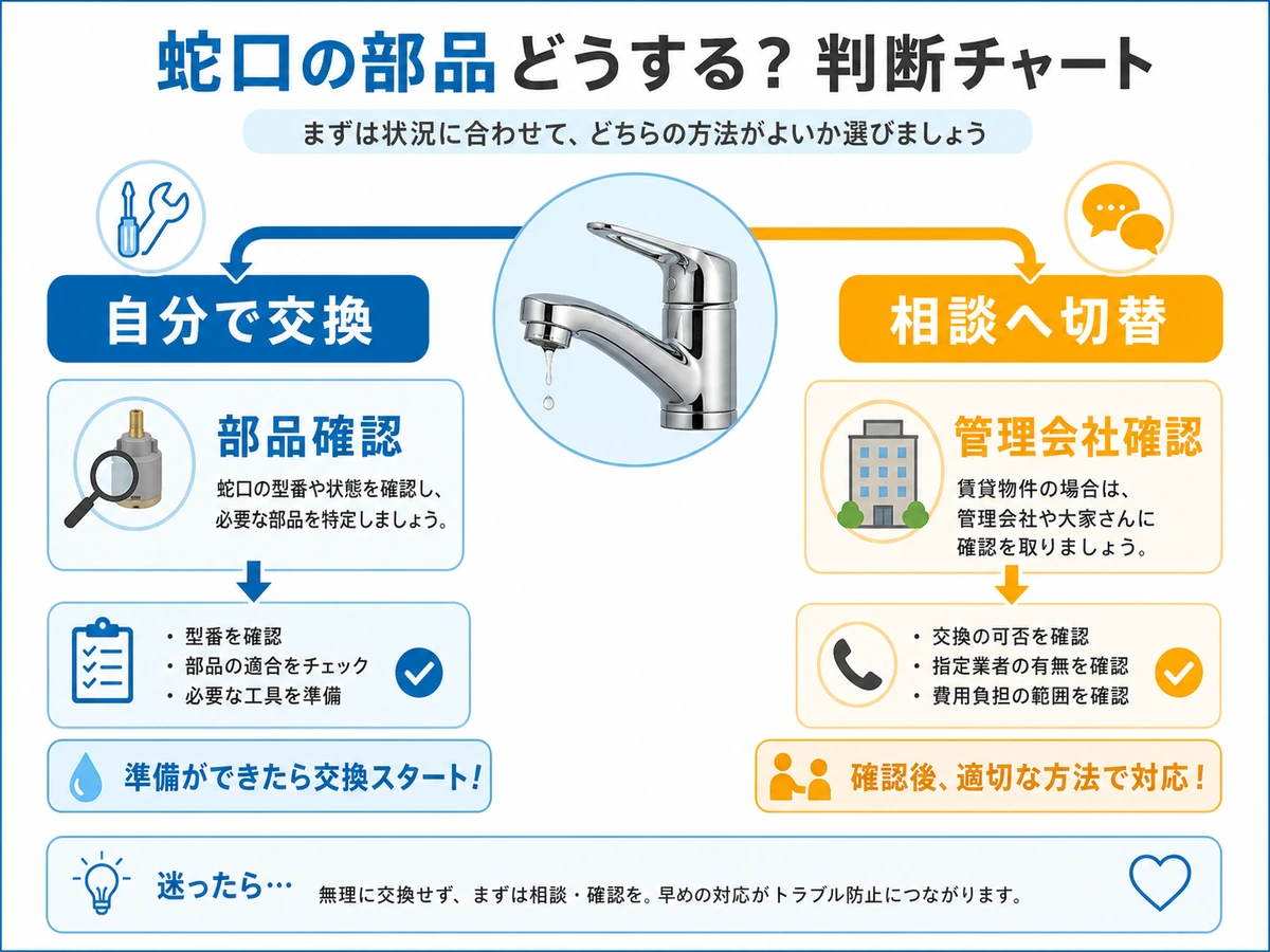 蛇口部品交換を自分で行うか相談へ切り替えるかの判断チャート