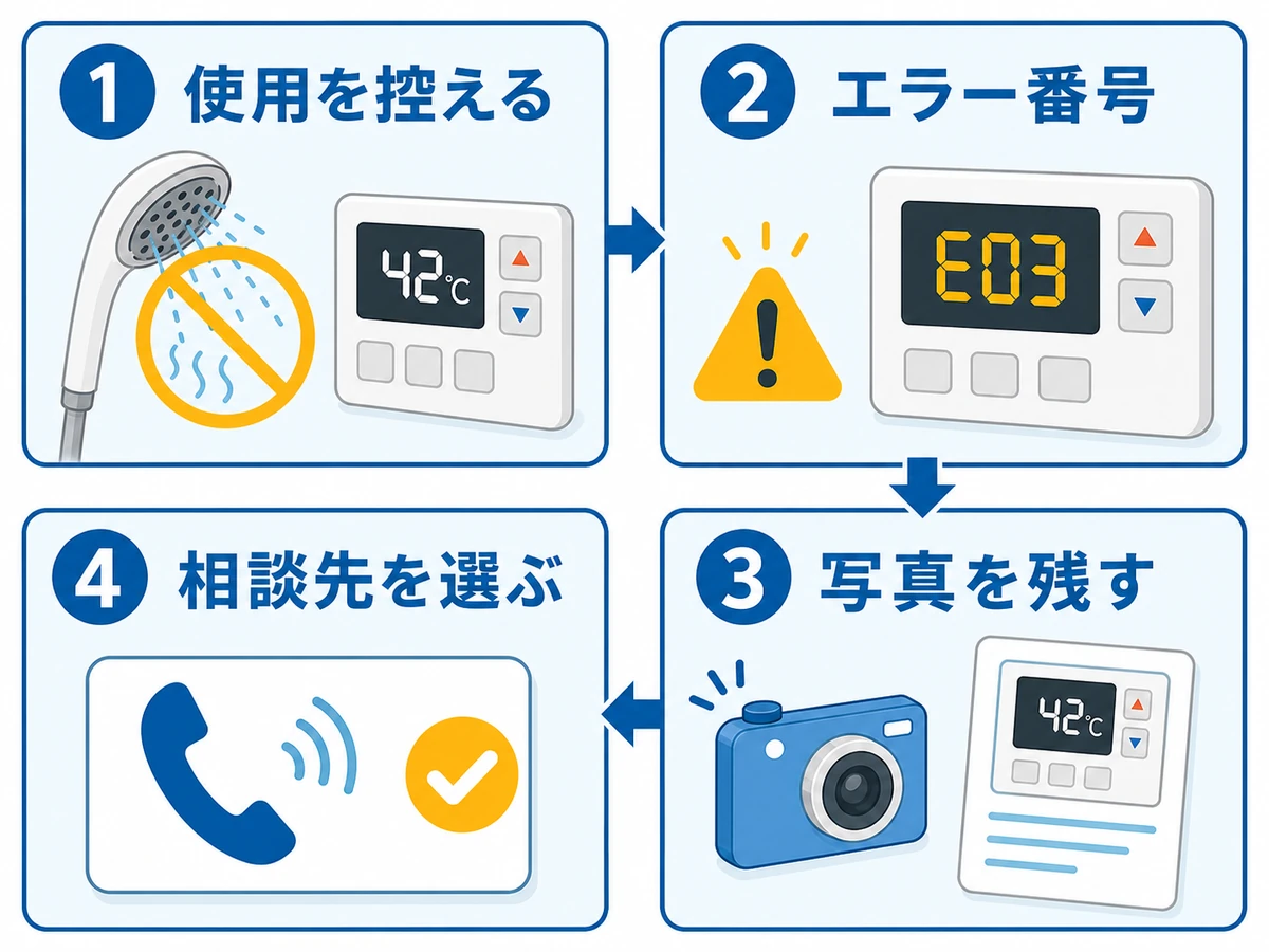 シャワー温度の異常時に使用を控え相談先を選ぶ判断チャート