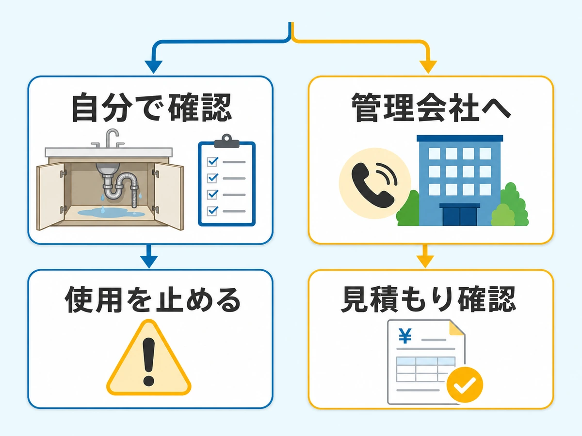 自分で確認する範囲と使用を止めて管理会社や見積もり確認へ進む判断図