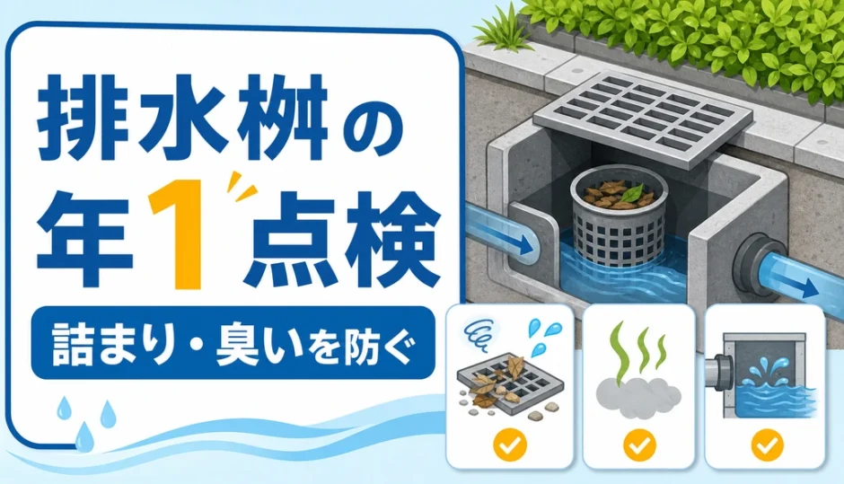 排水桝の年1点検で詰まりや臭いを防ぐための確認イメージ