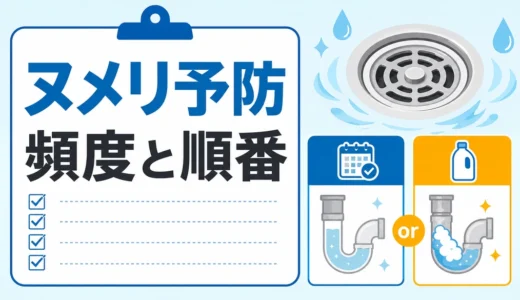 排水口のヌメリ予防は頻度と順番が大切と示す図解