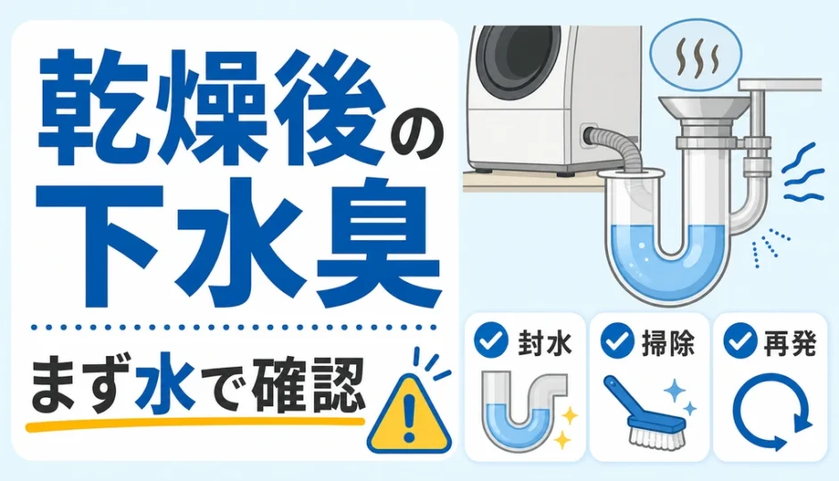 乾燥後の排水口臭を水で確認するイメージ