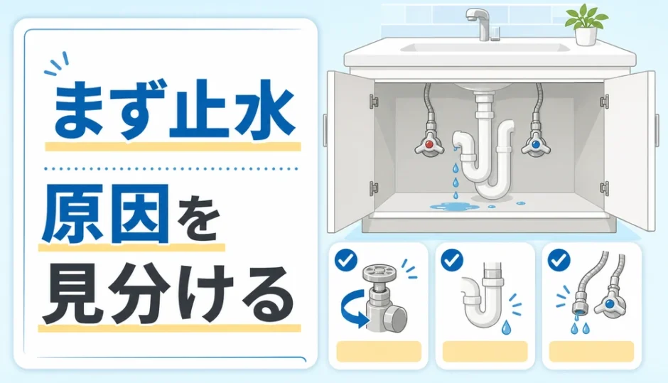 洗面台下の水漏れ時にまず止水して原因を見分ける手順のサムネイル
