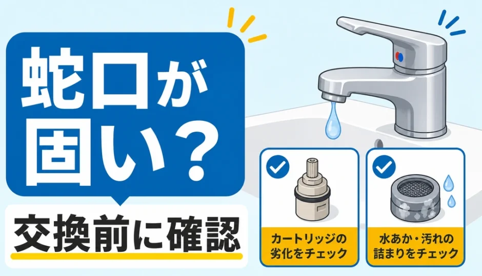 洗面台の蛇口が固い時の交換前チェックを示すサムネイル