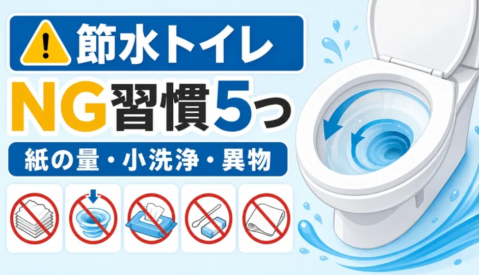 節水型トイレが詰まるNG習慣5つを示すサムネイル