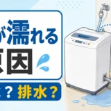 洗濯機の下が濡れる原因と給水・排水の見分け方を示す図解