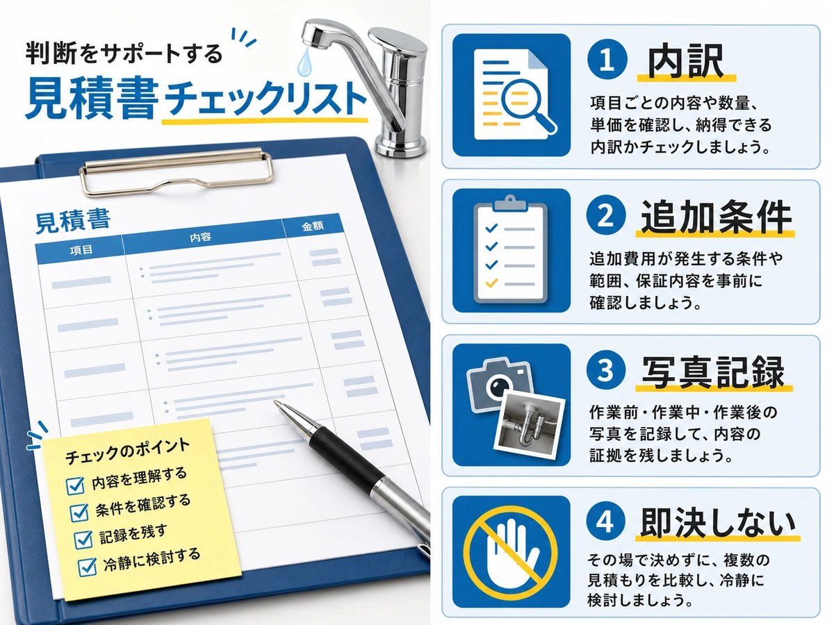 作業前の見積もりチェック項目を示す説明図