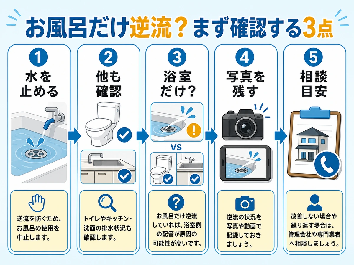 お風呂だけ逆流した時の確認フロー