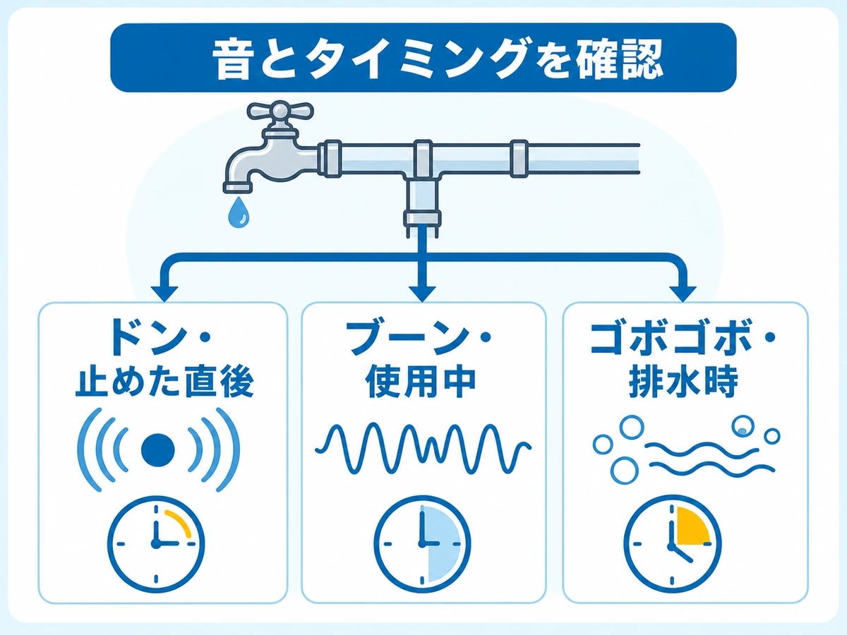 水道の異音を音と発生タイミングで整理する確認フロー