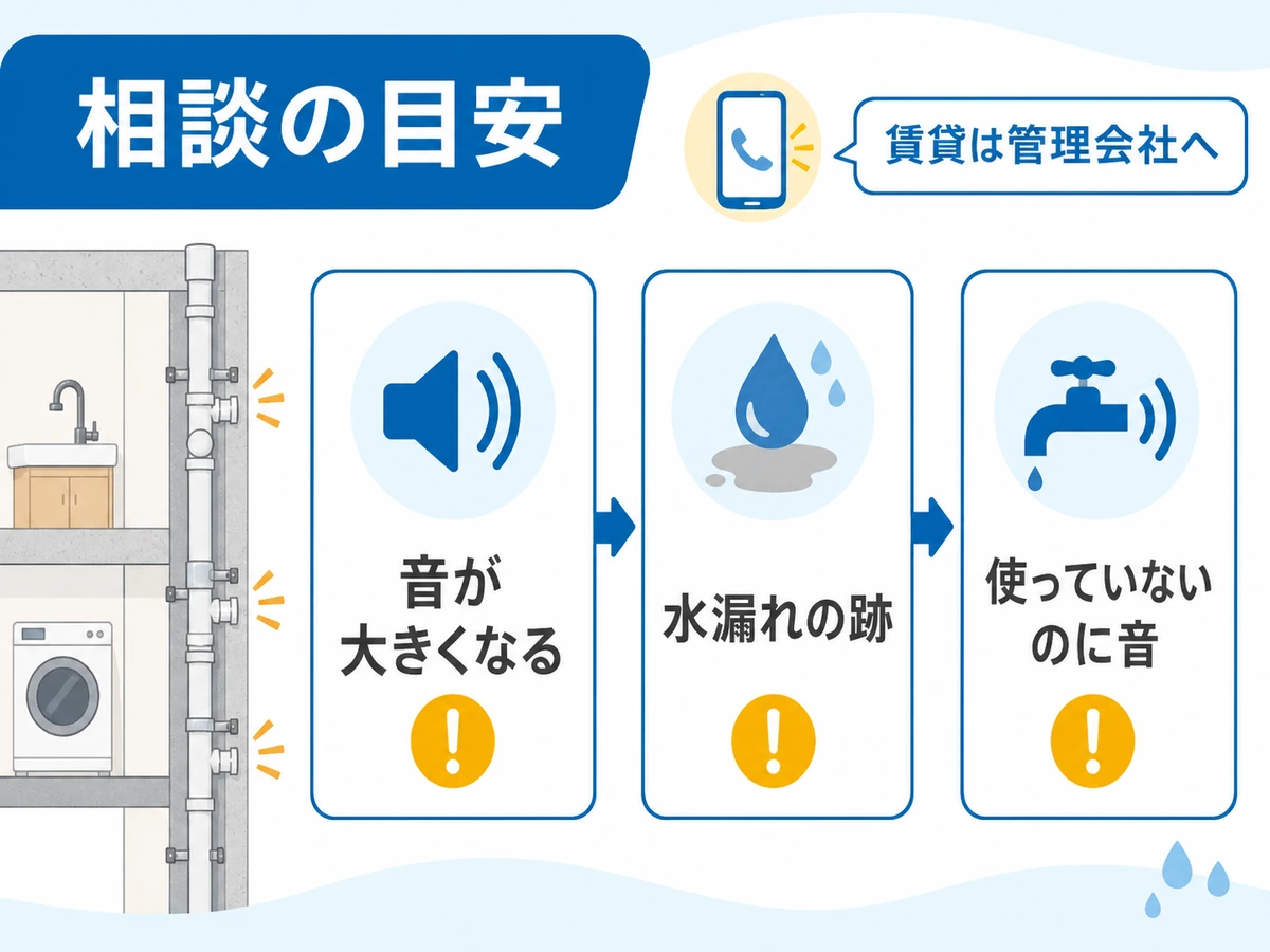 水道の異音を相談する目安を示す判断図
