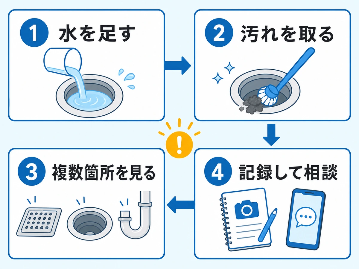 排水口のゴボゴボ音と悪臭を確認する4つの順番