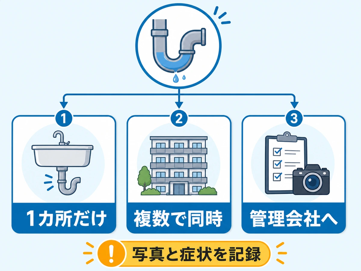 排水トラブルで相談先を分ける判断チャート