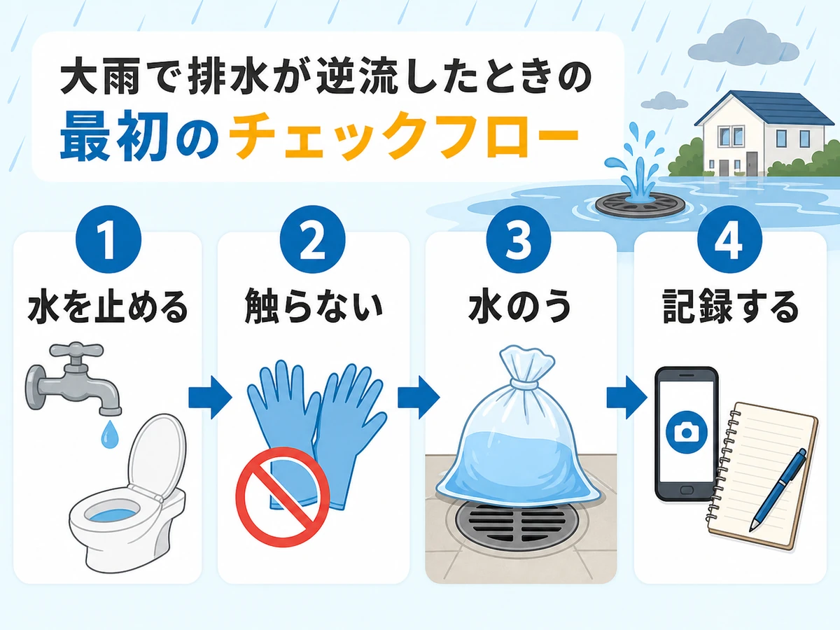 大雨で排水が逆流した時の初動チェックフロー