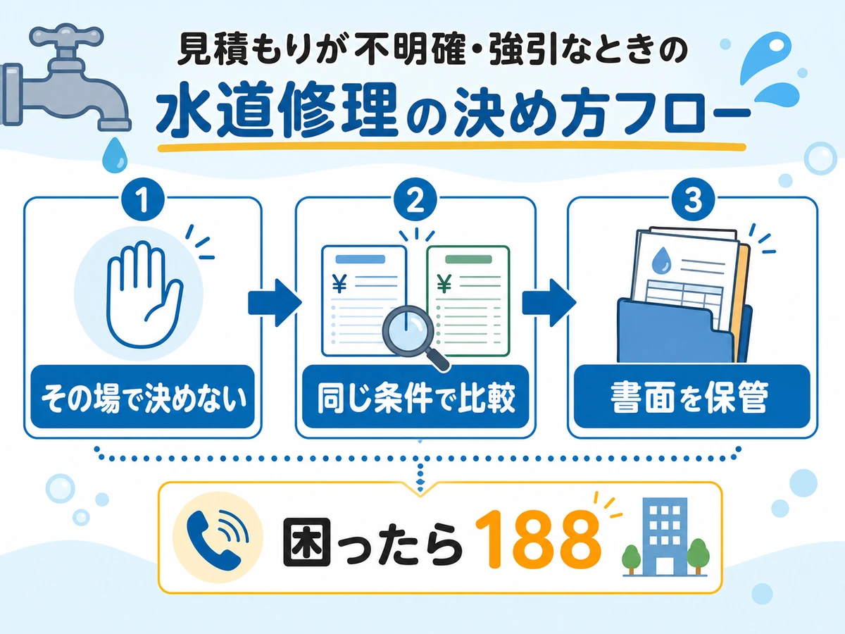 水道修理の見積もりが不明確なときの判断フロー図解