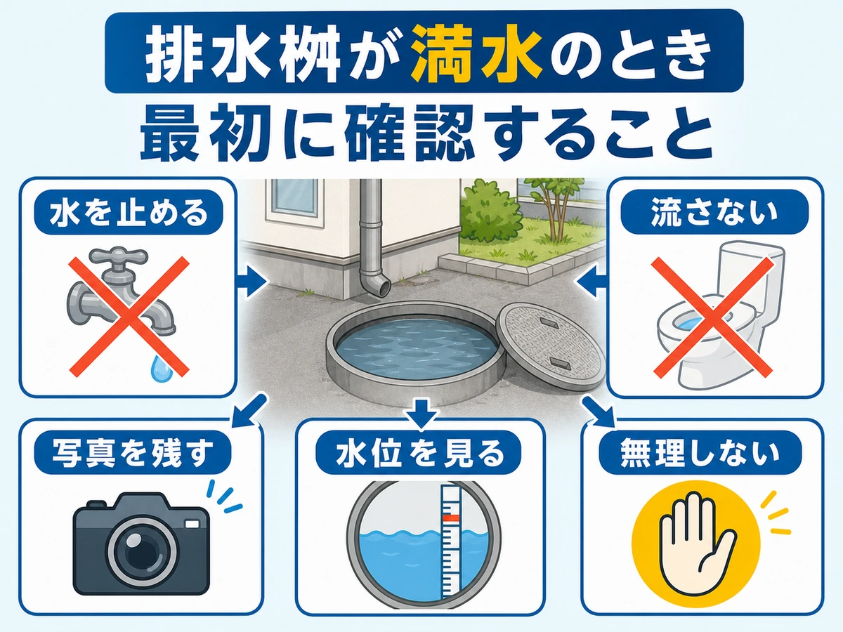 排水桝が満水のとき最初に確認する流れ