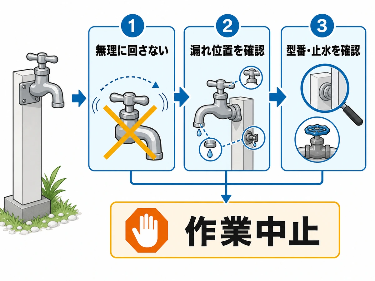 外水栓が固い・漏れるときの初動3点と作業中止の確認フロー