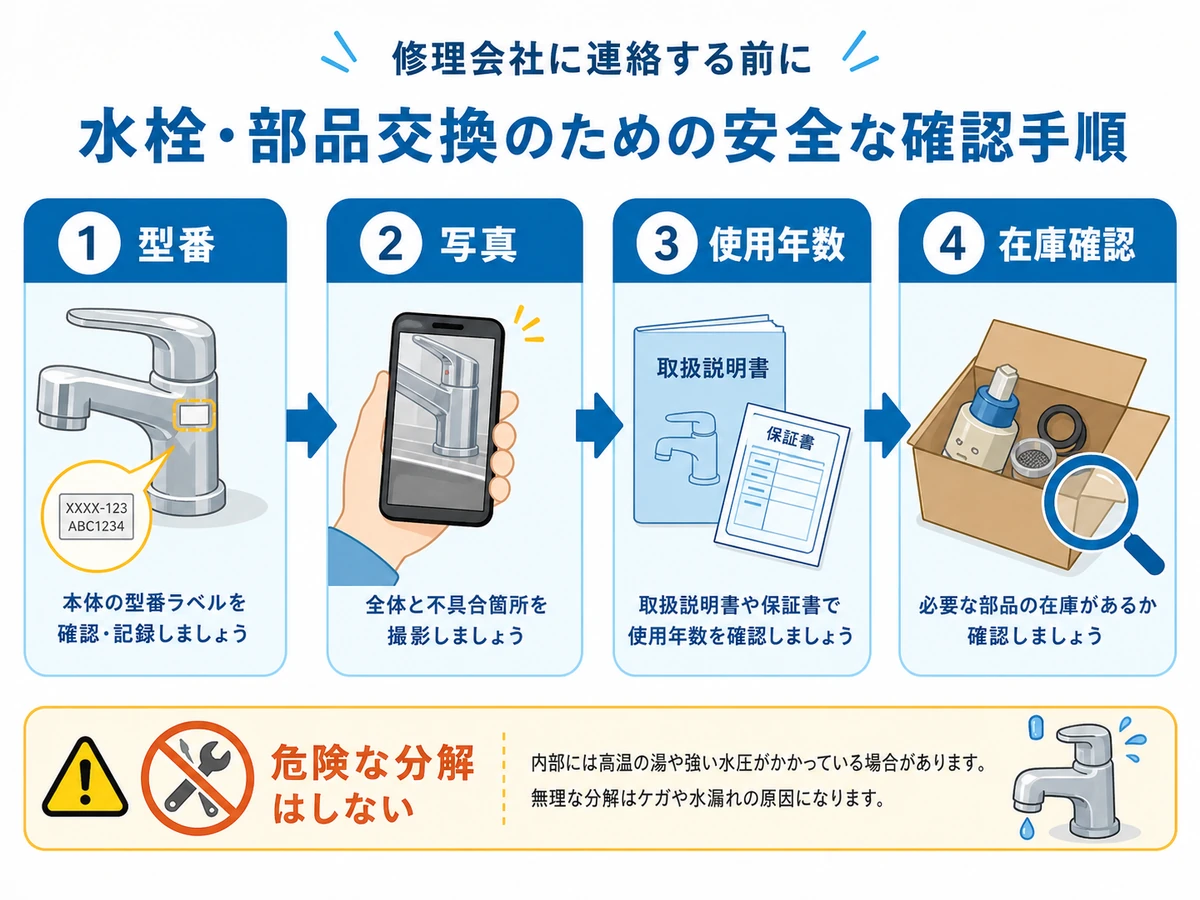 水栓の部品交換前に型番・写真・使用年数・在庫を確認する流れ