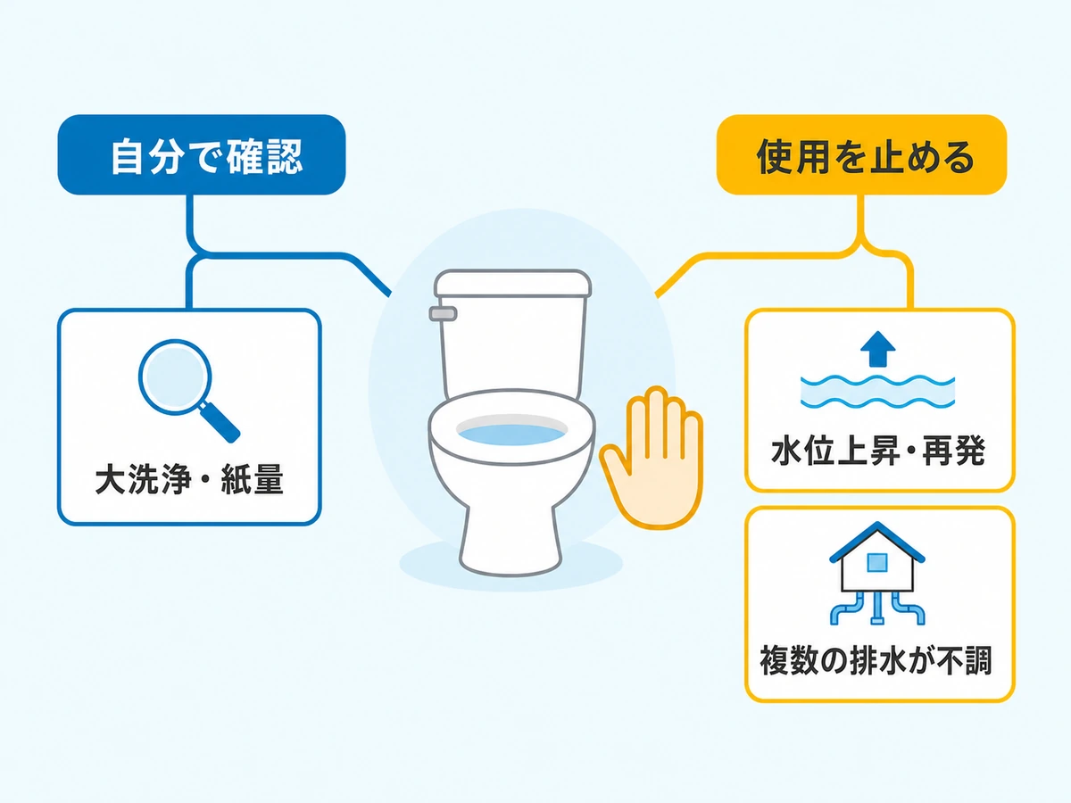 トイレ詰まりで自分で確認する範囲と使用を止めて点検を頼む目安