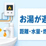 洗面台のお湯が遅いときに距離・水量・燃焼表示を確認するイメージ