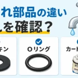 パッキン・Oリング・カートリッジの違いと、水漏れで確認する部品を示す図
