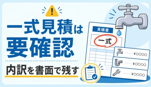 水道修理の一式見積は要確認と示す見積書の図解