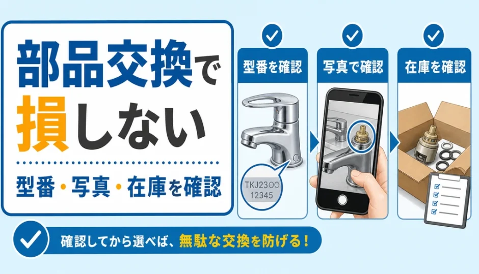 水栓の部品交換で損しないために型番・写真・在庫を確認する図