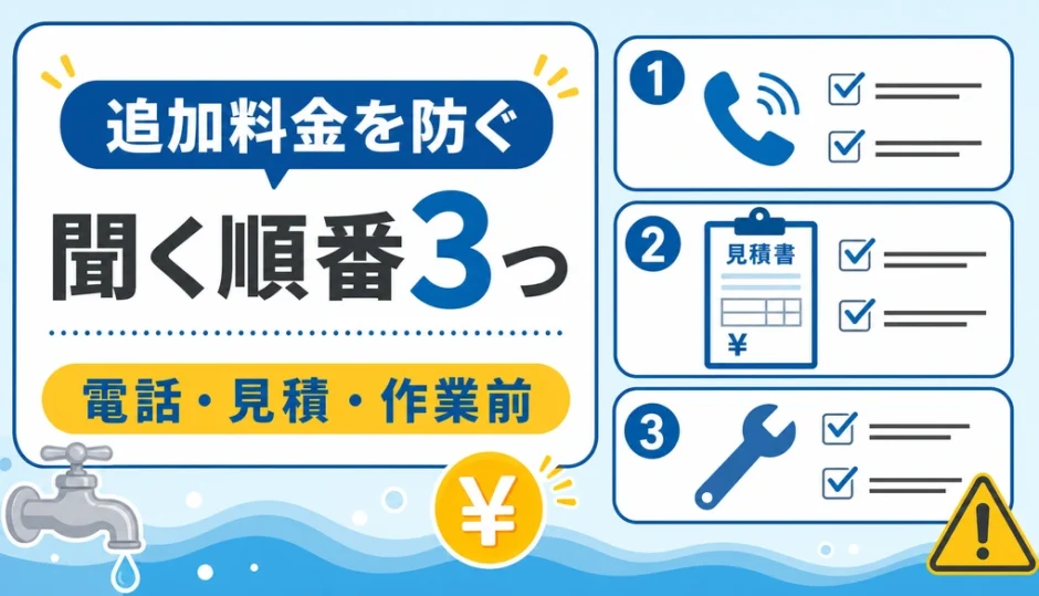 水道修理の追加料金を防ぐ確認順を示すサムネイル