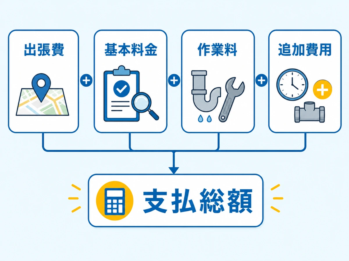 出張費・基本料金・作業料・追加費用から水道修理の支払総額を確認する流れ