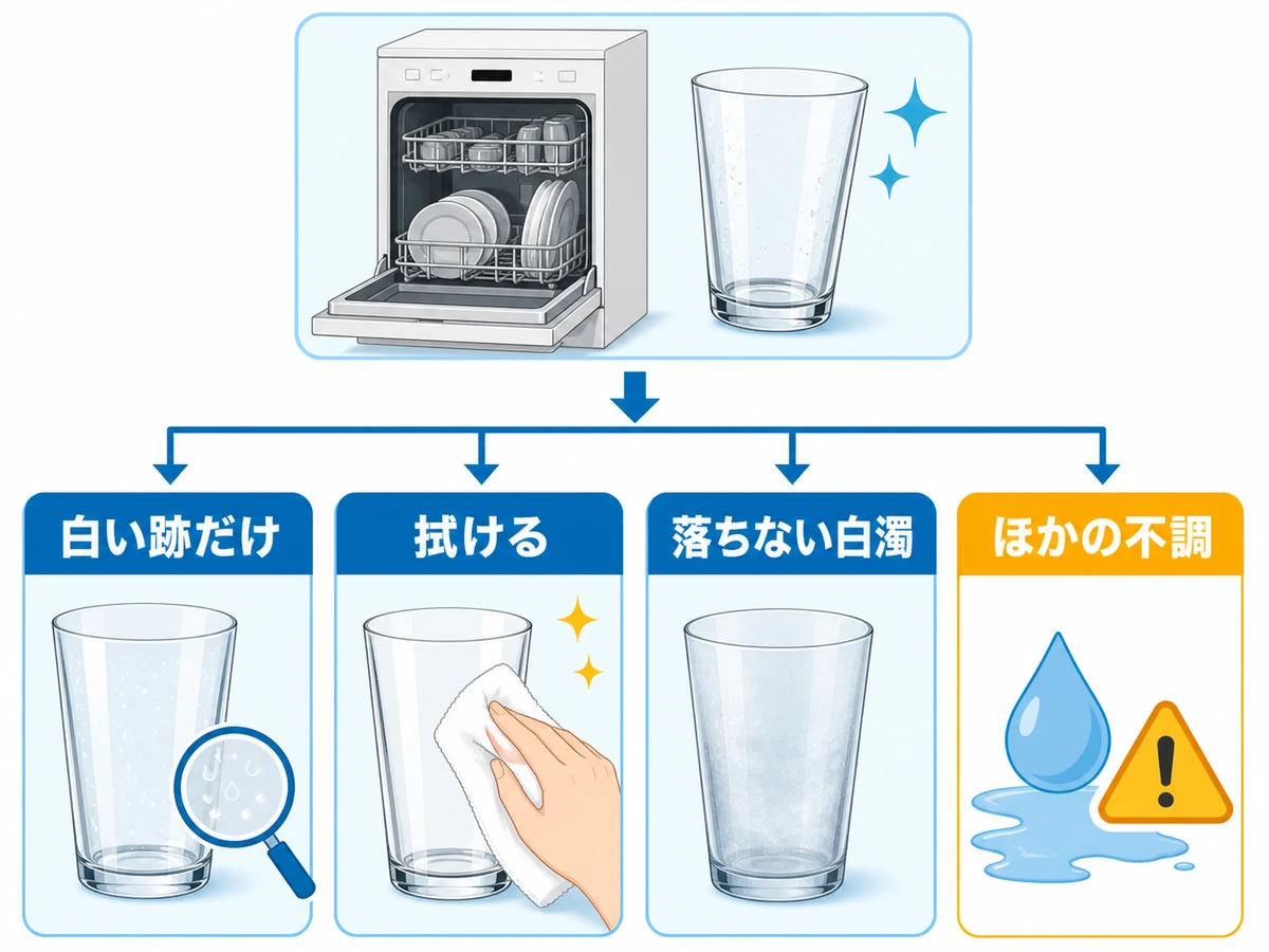 食洗機の白い跡を落ち方とほかの症状で分ける確認フロー