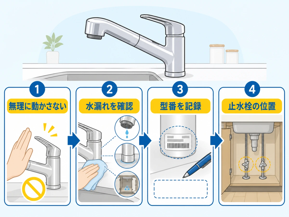 蛇口を無理に動かさず、水漏れ・型番・止水栓を確認する順番