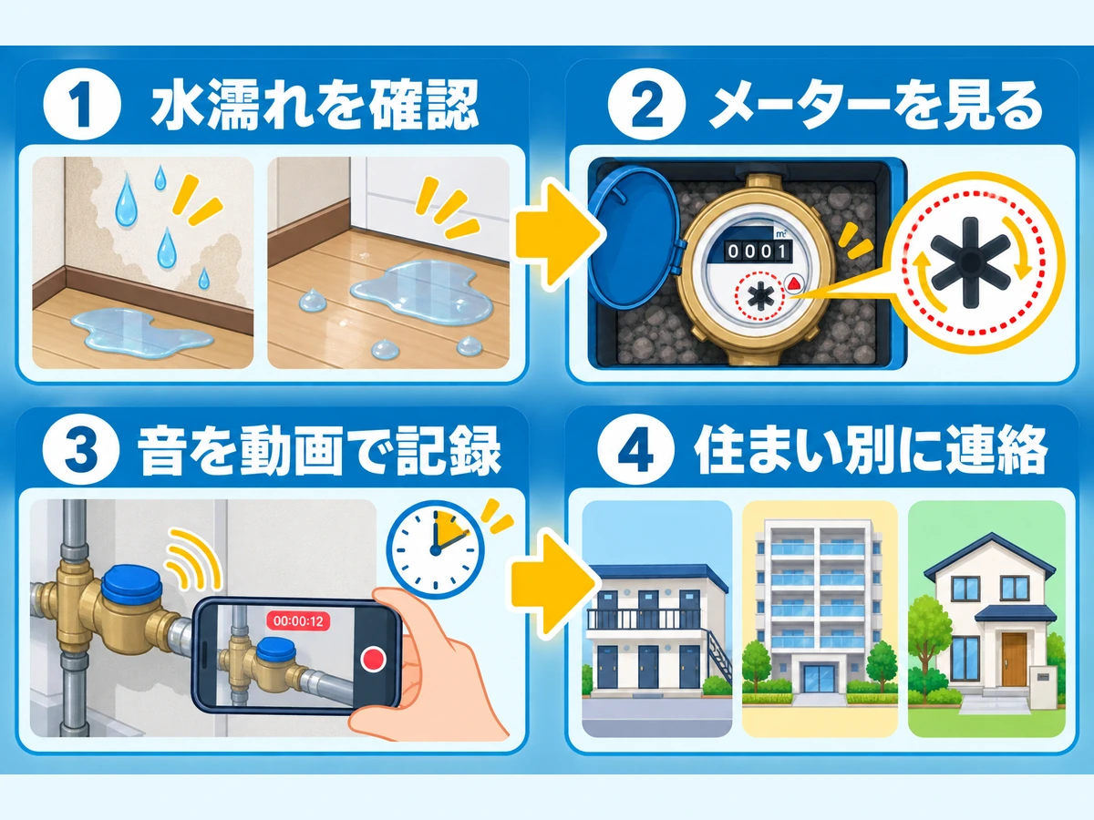 水道管のコンコン音で相談に切り替える条件と連絡準備の判断図