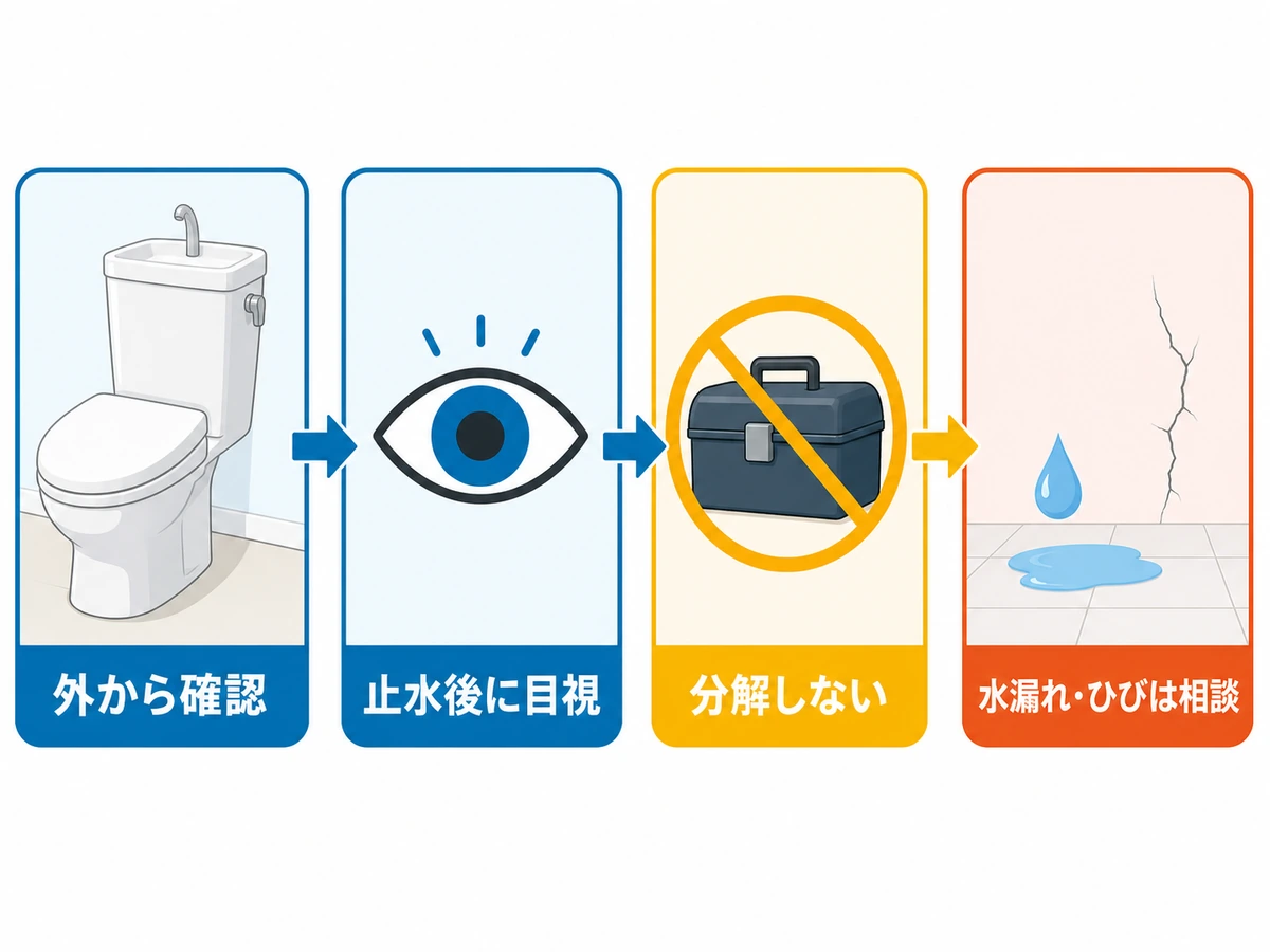 トイレの手洗い管から水が出ない・細いときの確認手順と対処法の確認ポイントを示す本文画像