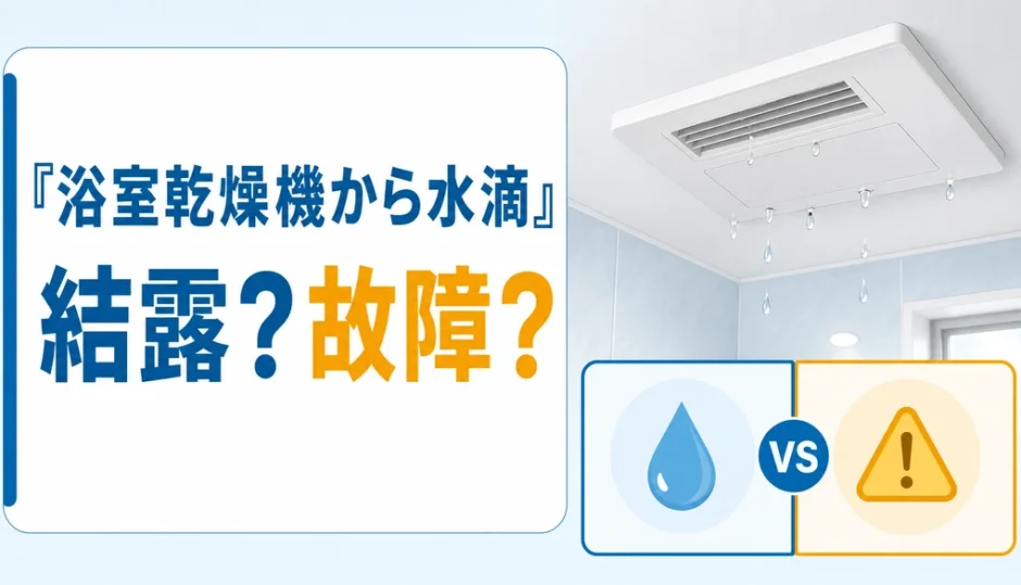 浴室乾燥機から落ちる水滴が結露か故障かを確認するイメージ