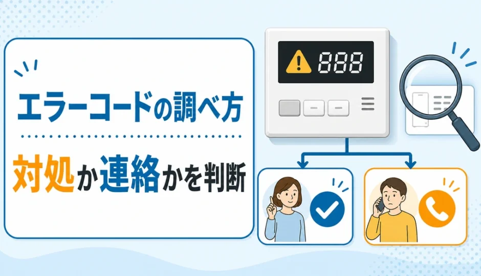 給湯器のエラーコードを調べて自分で対処するか連絡するか判断するイメージ