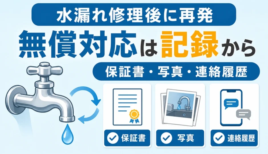 水漏れ修理後の再発で保証書・写真・連絡履歴を確認するイメージ