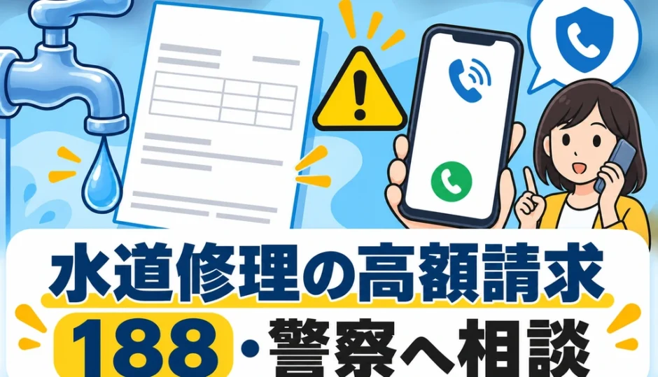 水道修理の高額請求を受けたときに188や警察へ相談することを示す図