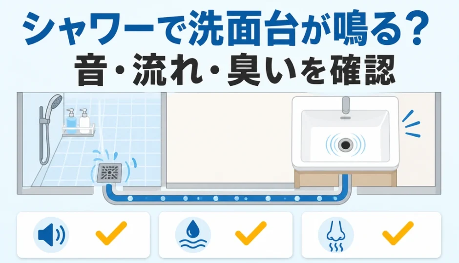 シャワー排水と洗面台のゴボゴボ音が連動する状況と、音・流れ・臭いの確認ポイント
